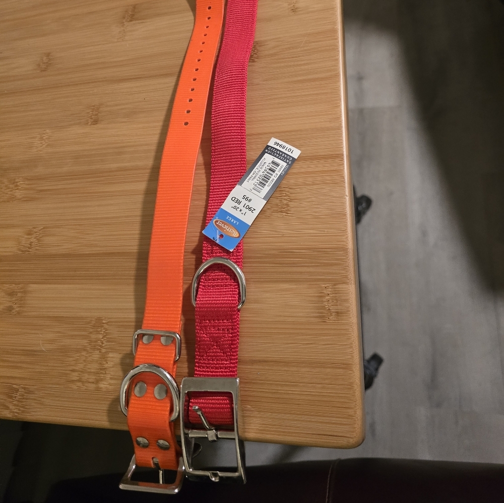 Set Of 2 Orange and Red Dog Collars - Picture 2 of 2